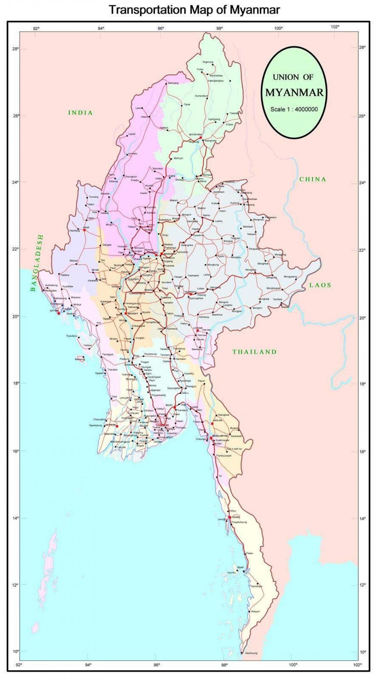મ્યાનમાર હાઇવે રોડ મેપ